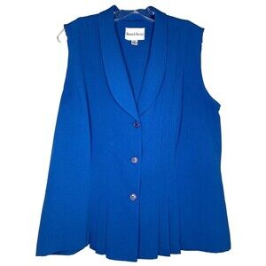 Danny & Nicole Vest Size 16 Collared Button Front Royal Blue Pleated Sleeveless